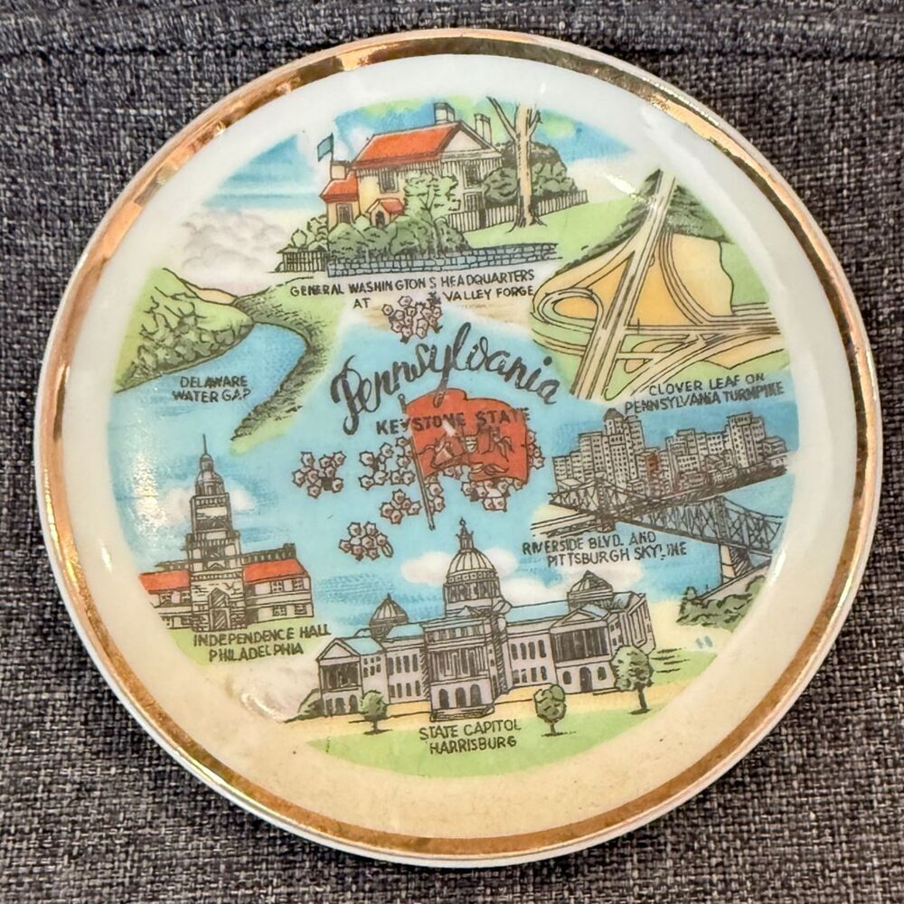 Vintage Pennsylvania Keystone State Souvenir Plate Post House Pittsburgh 4"